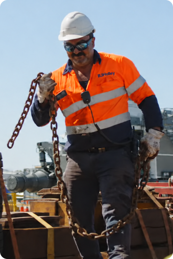 RJ Holley operator preparing a heavy transport load